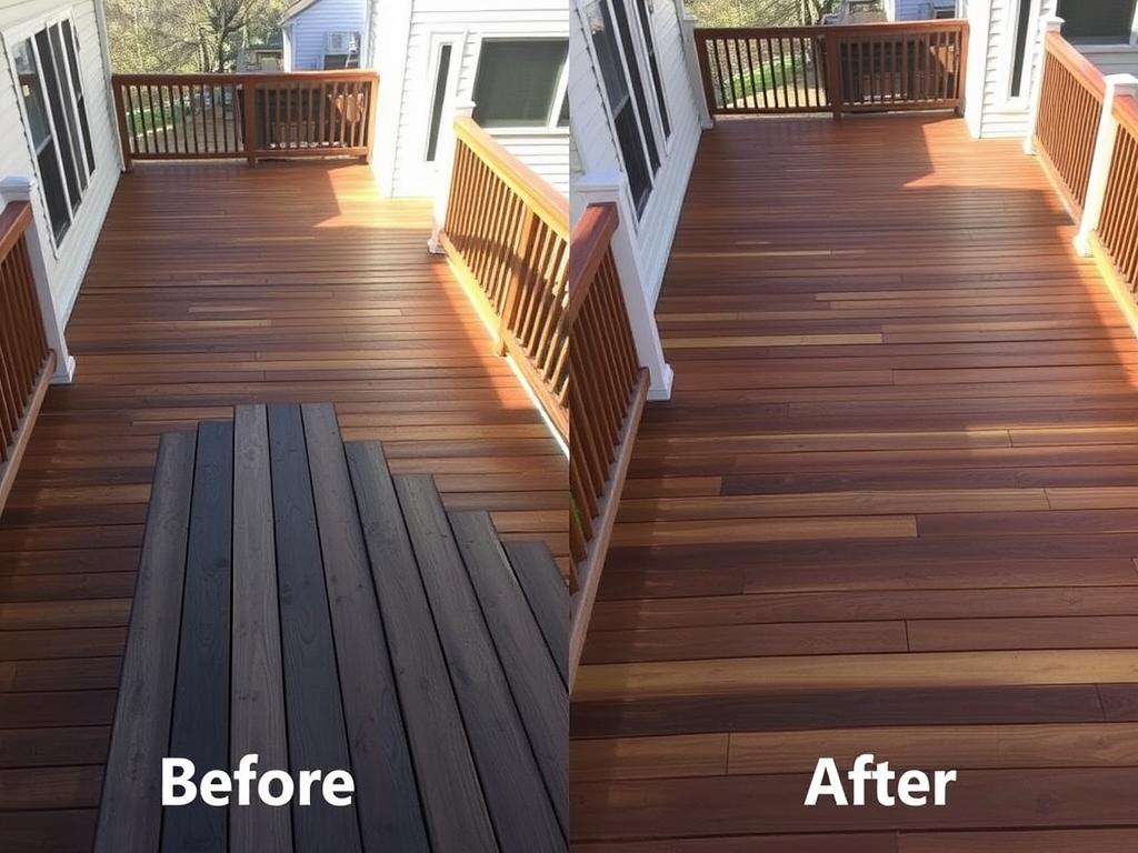 Deck staining services showing restored wooden deck