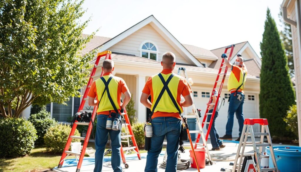 Professional painting team from All Seasons Painting working on a residential project