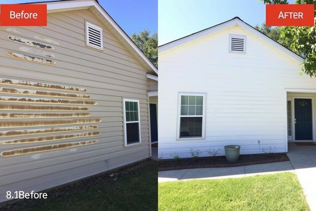 Professional exterior house painting in Alvin, Texas showing before and after transformation Professional exterior house painting in Alvin, Texas showing before and after transformation