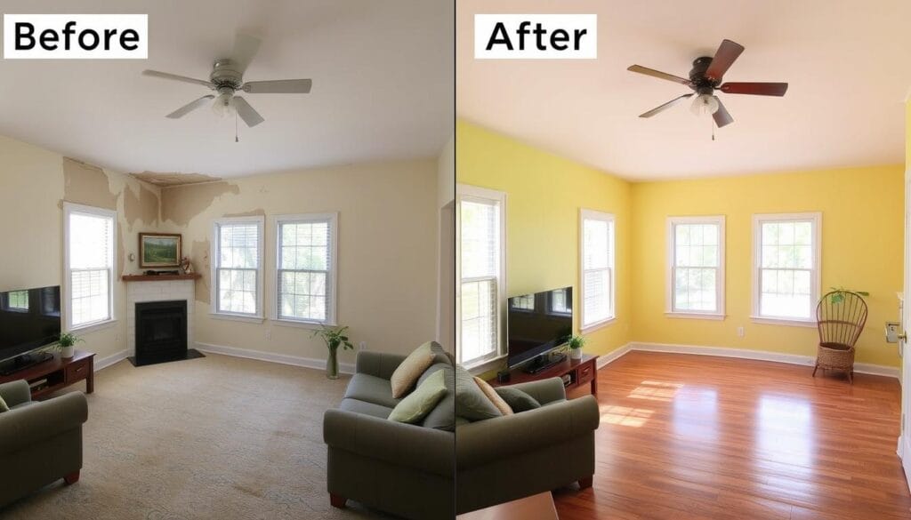 Before and after comparison of house painting services