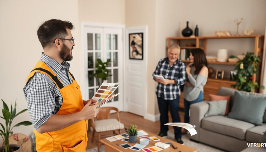 Painter answering homeowner questions about painting project