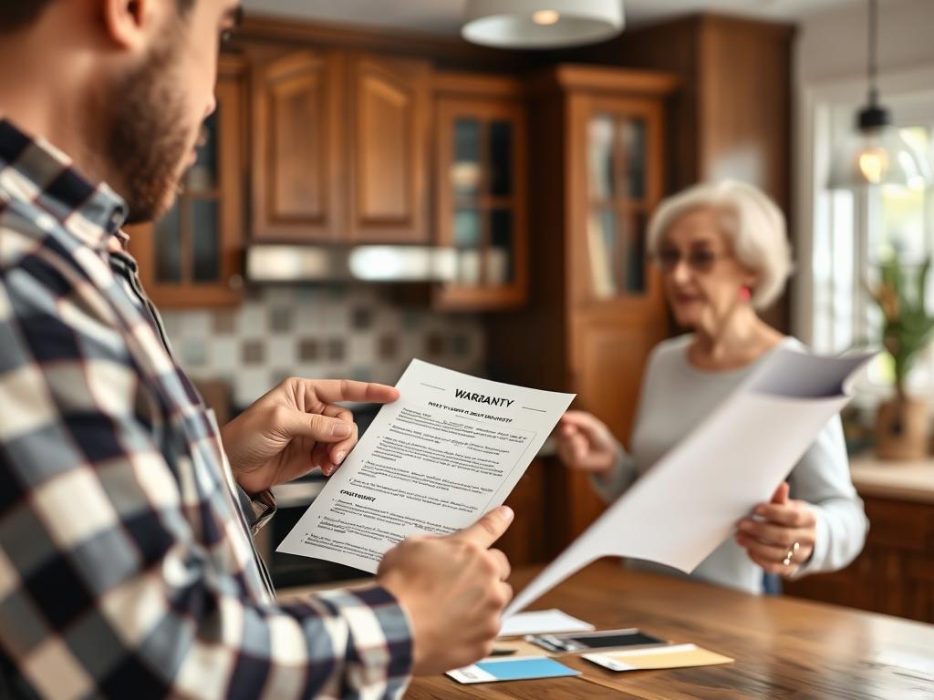 Painter explaining warranty details to homeowner
