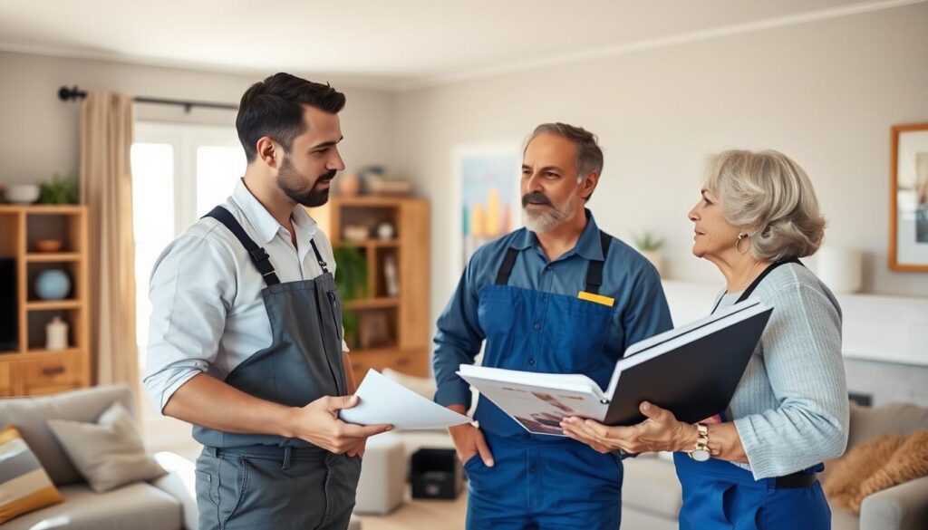 Professional painter discussing project details with homeowner