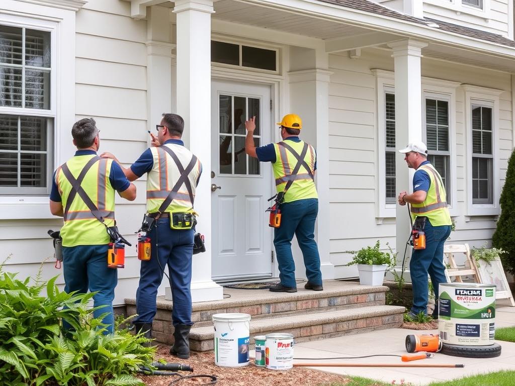Professional painting crew working on a residential exterior