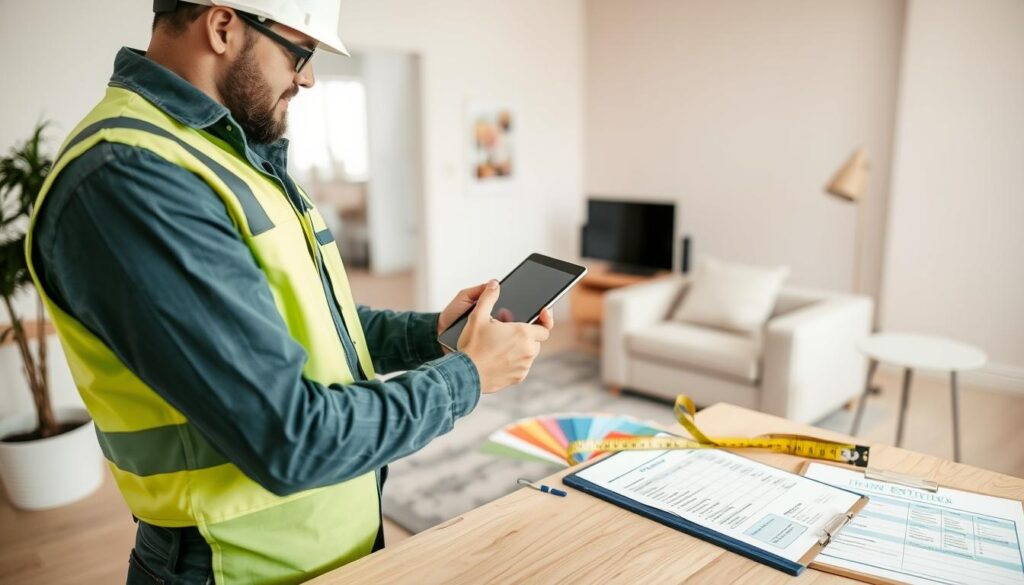 Contractor calculating residential painting project costs