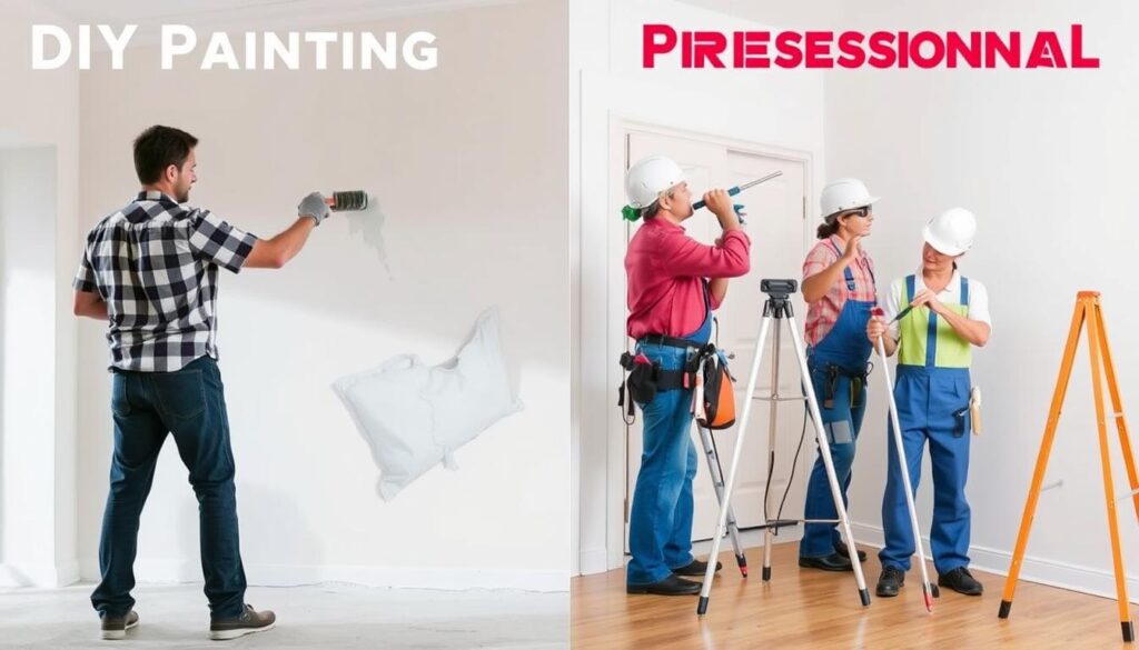 Split image comparing DIY and professional residential painting results
