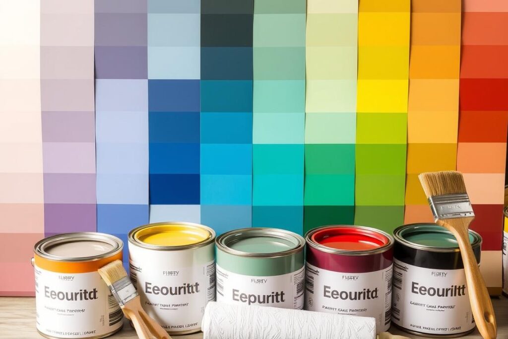 Various paint samples and swatches for residential painting color selection