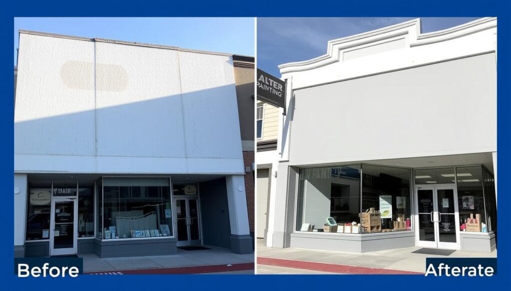 Before and after comparison of a commercial painting project