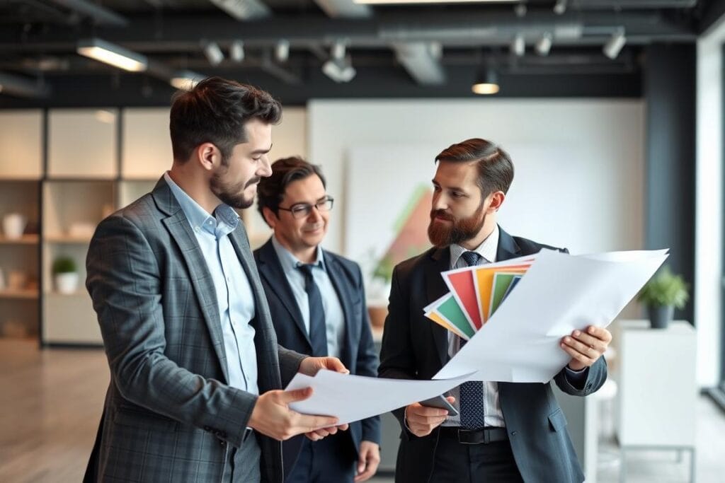 Commercial painting contractor meeting with business client