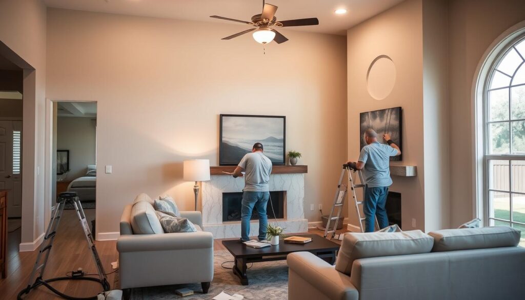 Interior painting service being performed in a Galveston County home