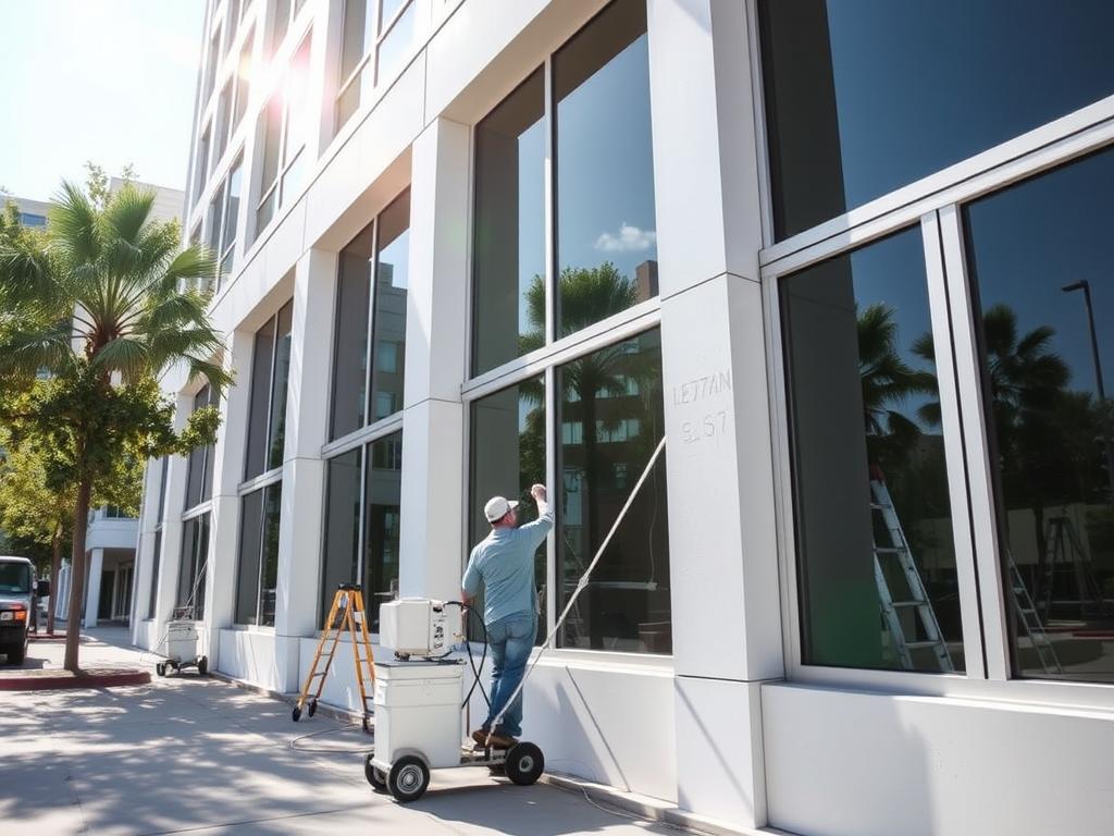 Commercial exterior painting in Houston showing a freshly painted office building